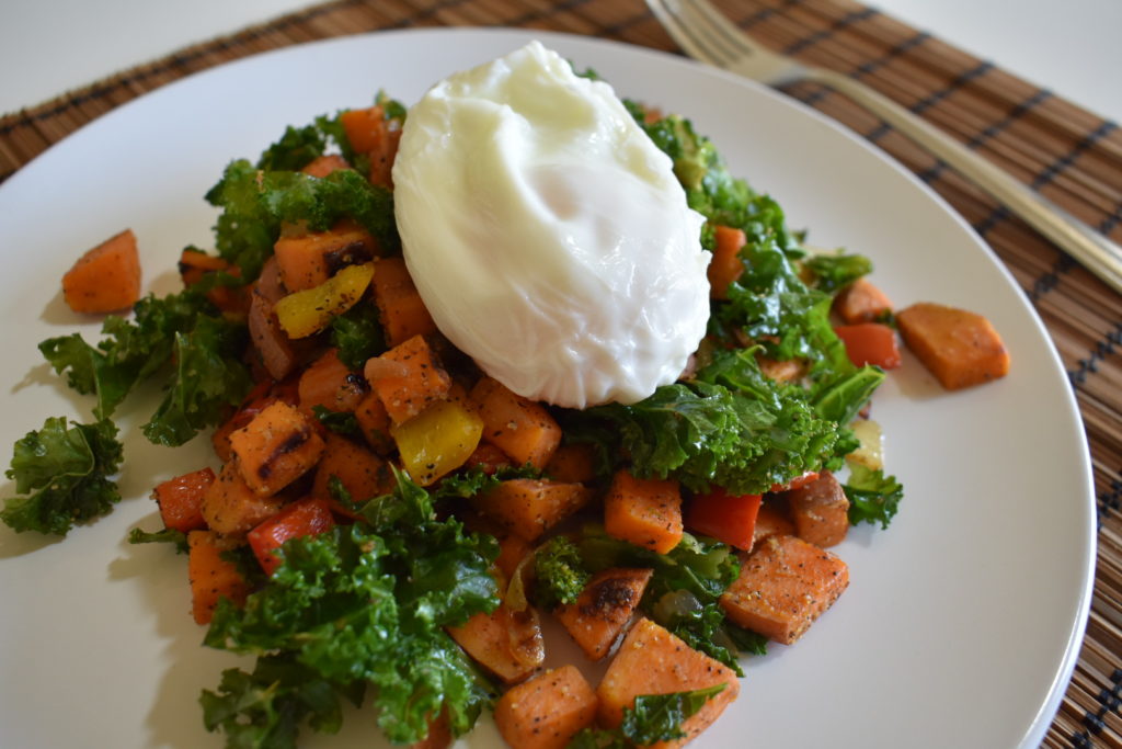 sweet potato hash with poached egg